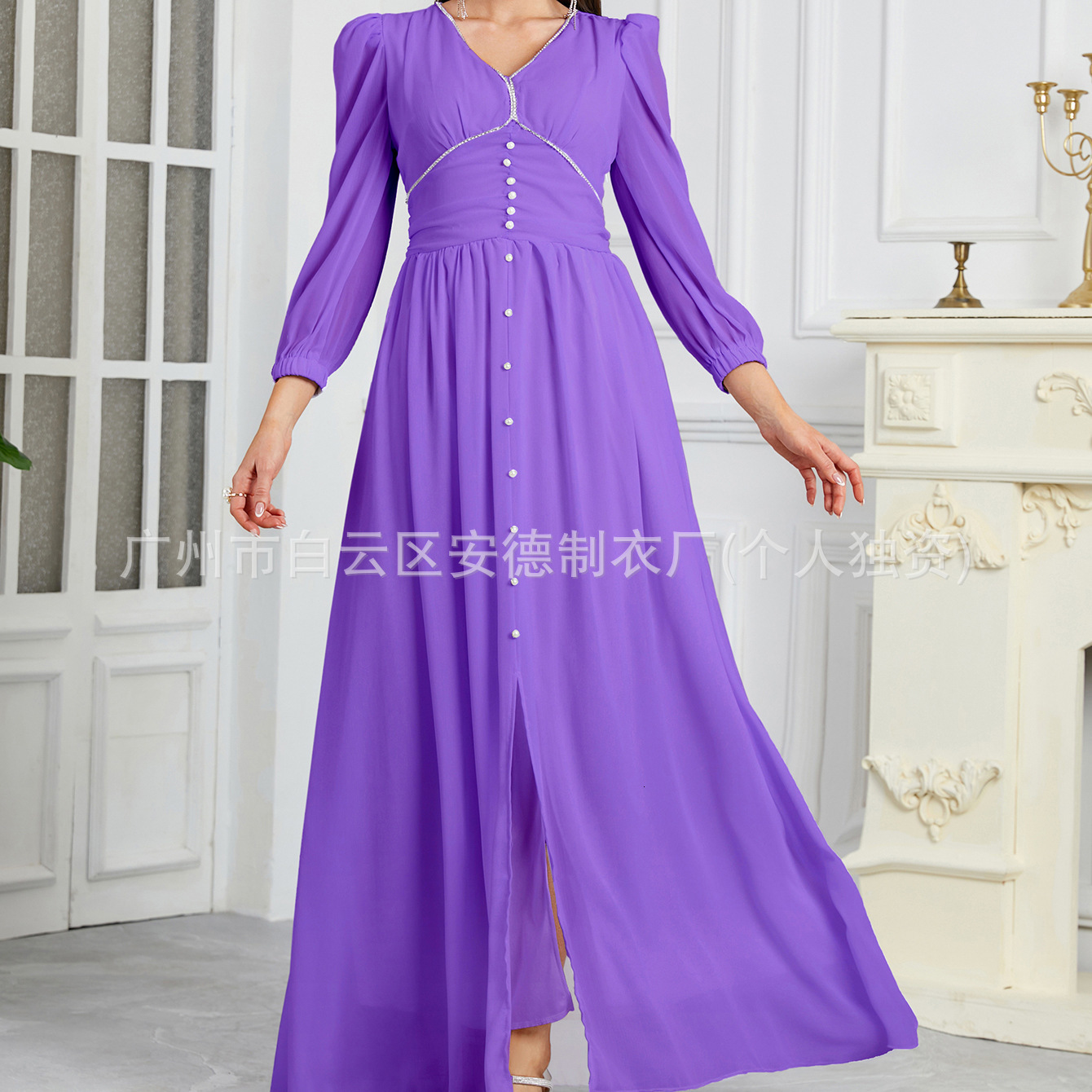 Actress Ya Ding Diamond Waist Solid Color Chiffon Dress Central Asian New Style 210421