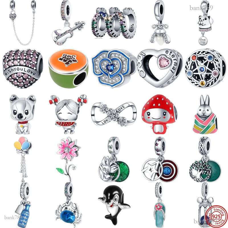 925 Silver bead fit Charms Charm Bracelet Blue Murano Glass Hourglass Crab Dolphin Guitar charmes ciondoli DIY Fine Beads Jewelry