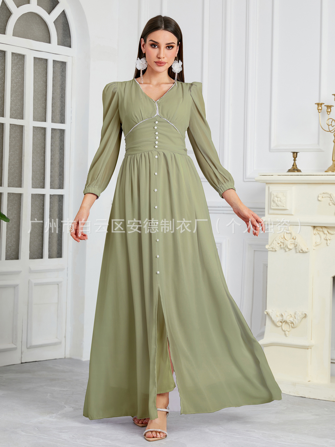 Actress Ya Ding Diamond Waist Solid Color Chiffon Dress Central Asian New Style 210421