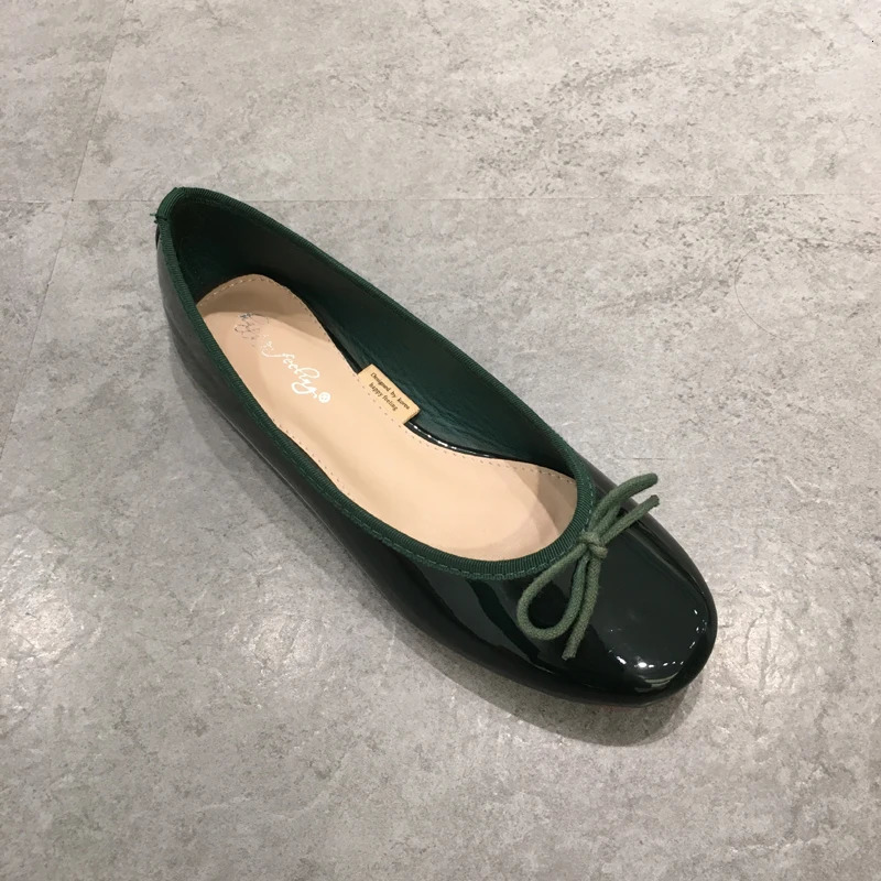 glisten patent leather shallow boat shoes bow knot soft ballet flat shoes office lady round toe work shoes comfy slip on loafers 250322