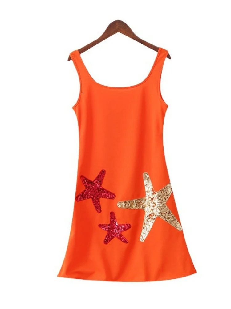 Summer Shiny Stars sequin decal mini dress for women sexy sleeveless beaded Selvedge ultrathin robe holiday party Vestidos 250320