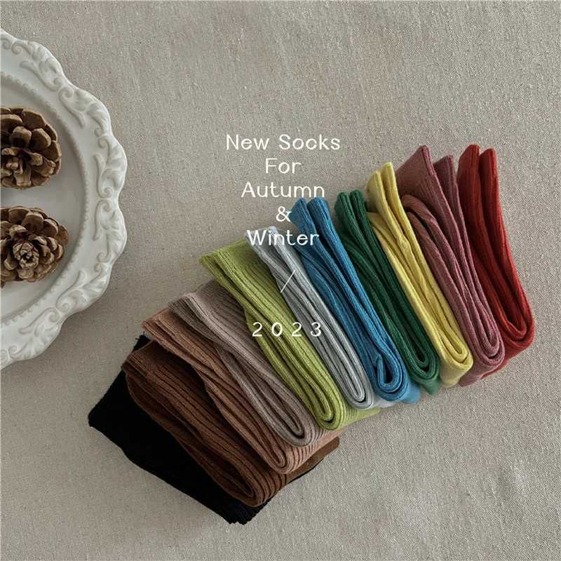 1 pair of candy colored childrens socks soft cotton double needle spring childrens tube socks for girls and boys school sports socks 1-12 years X25032