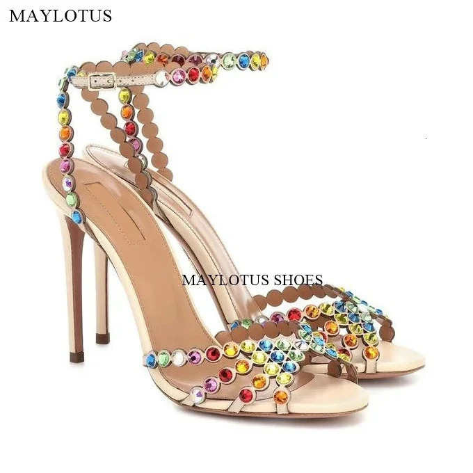 Snc Nude Peep Toe Crystal PVC Sandals Ankle Buckle Strap Thin High Heels Sandals Woman Summer Lady Stilettos Shoes on Heels 250321