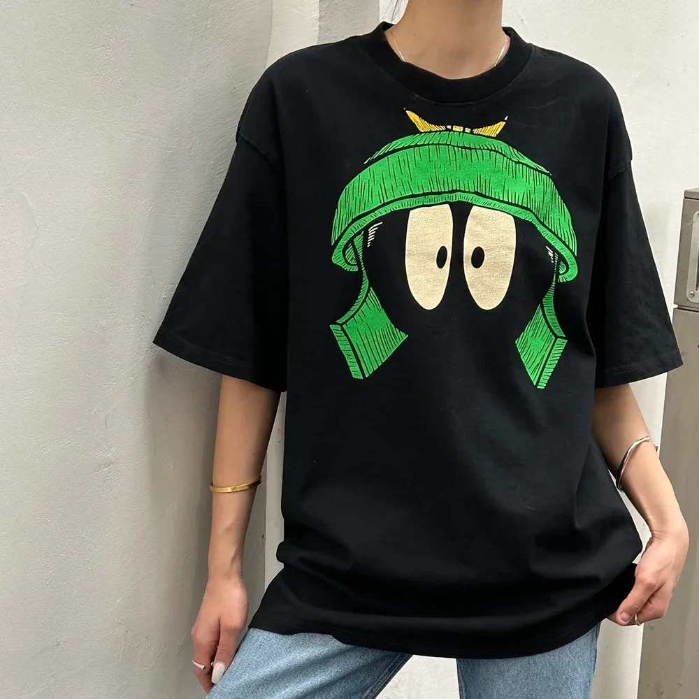 Yao Fashion Streetwear Vintage Cartoon Graphic Print Marvin the Martian Casual Summer Cotton Oversized Tee Tops T Shirt For Men 250322