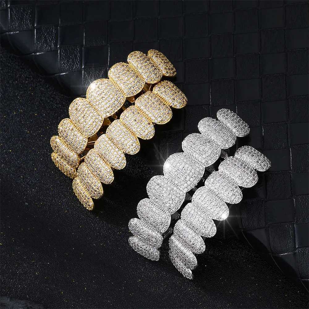D Z New Teeth Grillz Prong With Bling AAA CubicStones Silver Color Eight Top Bottom Vampire Grills Set For Hip Hop GiftXJ250322