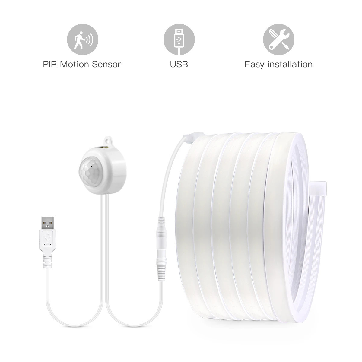 Smart PIR Motion Sensor Super Bright COB LED Strip Neon Light Auto ONOFF 320ledsm Waterproof for KitchenStairWardrobe Decor 250311
