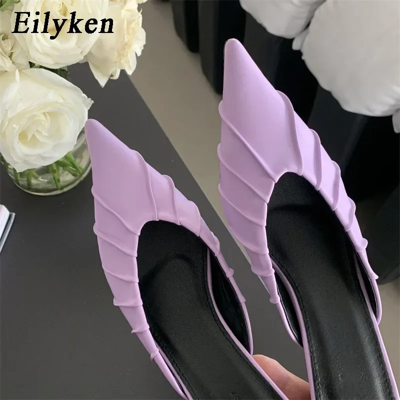 Eilyken Fashion Purple Pink Pointed Toe Women Slippers Concise Casual Thin Low Heels Ladies Mules Slides Shoes 250322