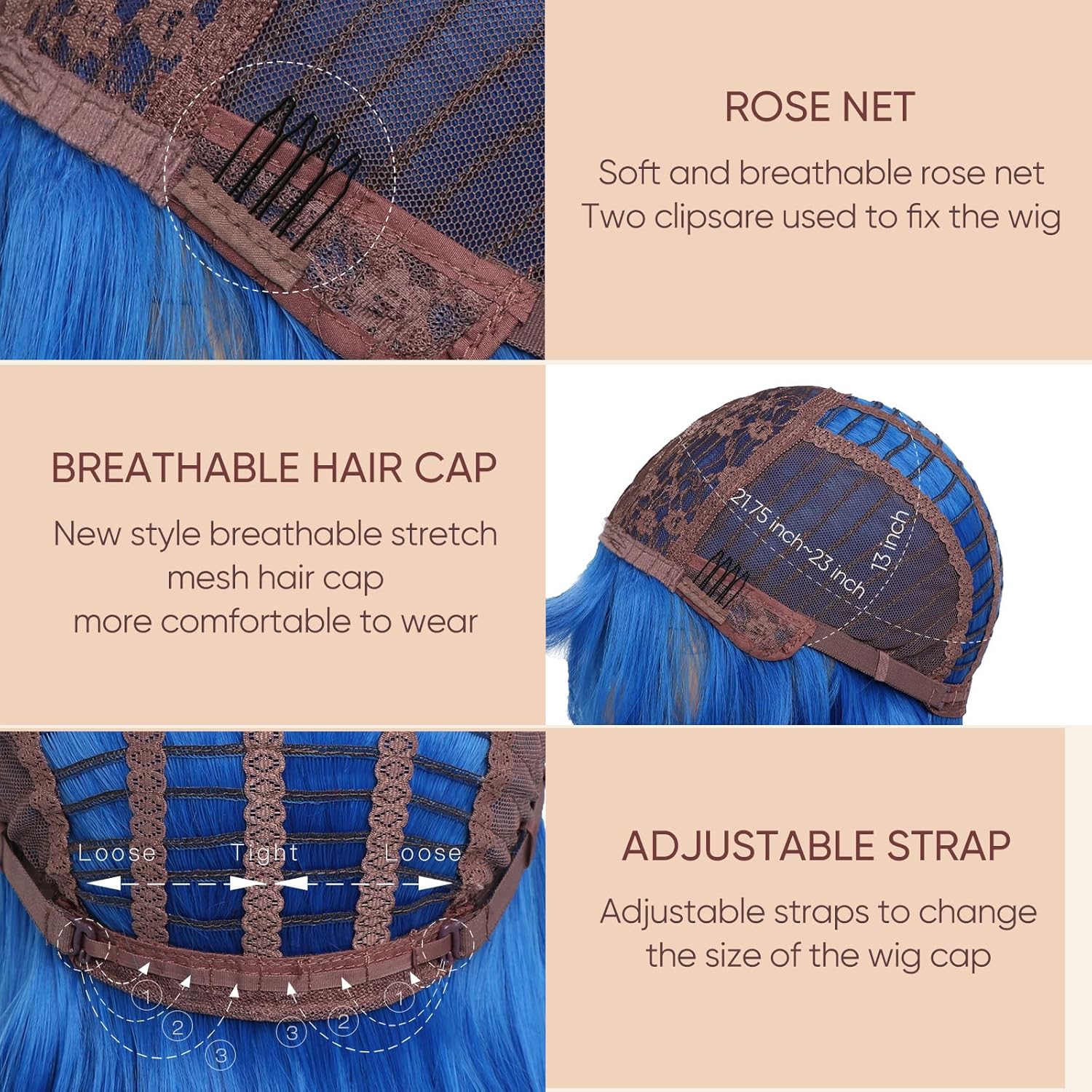 Short Blue Wigs for Women Blue Wavy Bob Wig with Bangs Medium Length Synthetic Hair Water Wave Dark Roots Wig Gray Colorful Wigs