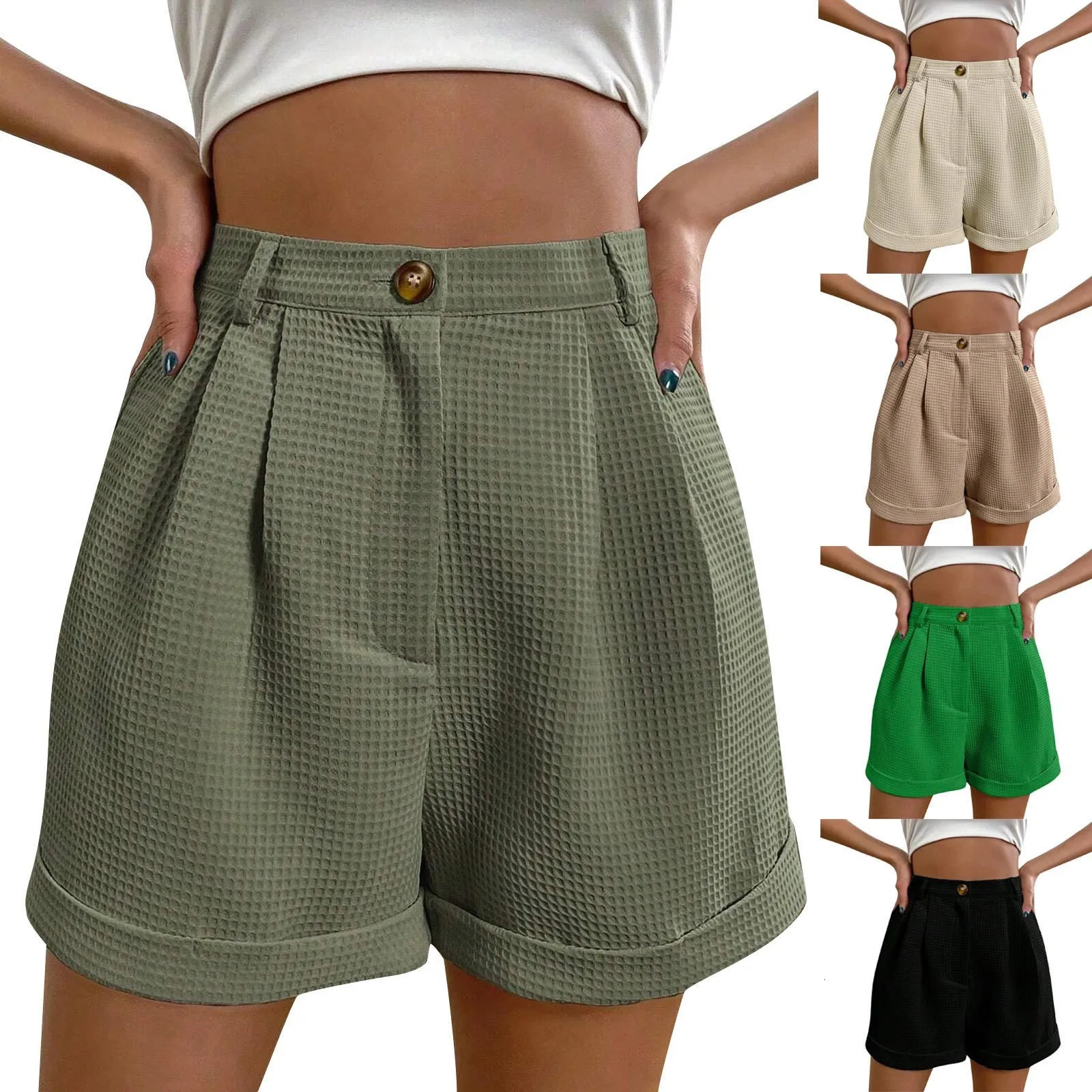 Office Lady Solid Shorts For Women Summer Y2k Loose Short Trousers Elegant Korean Fashion High Waisted Short Solid Simple Pants 250322