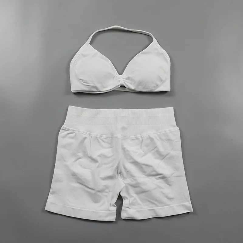Ruched Seams Yoga Set Womens Sports Shirt Impact Gym Shorts Strappy Sports Bra 2-piece Set Strappy Sportswear W250321