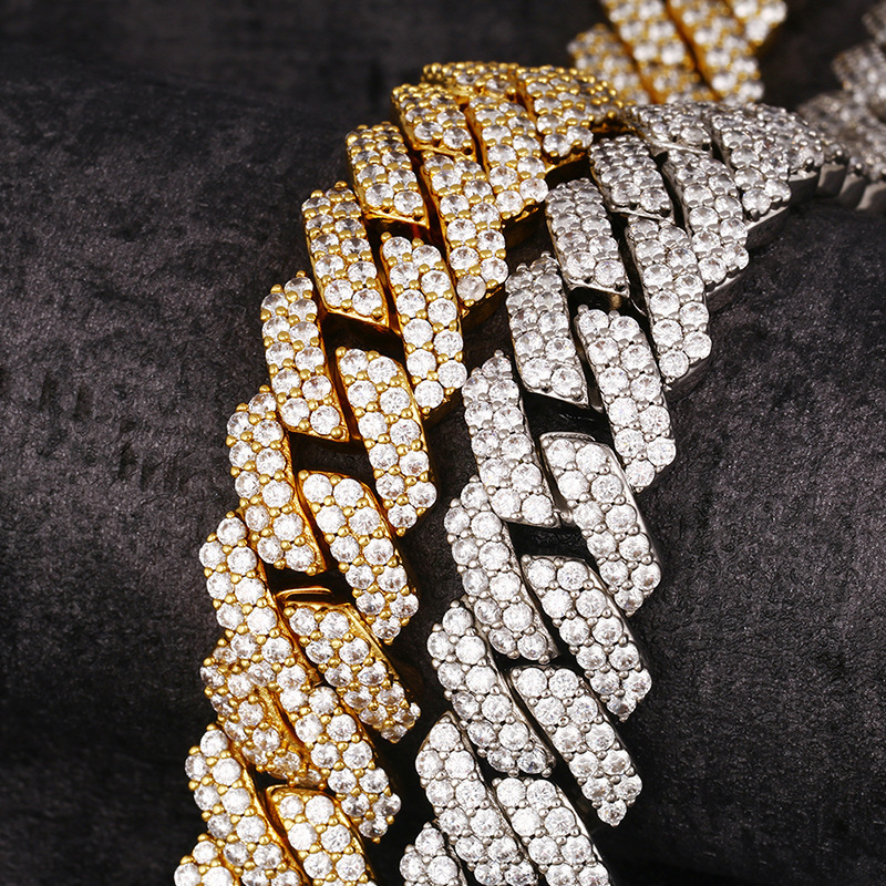 20mm full set Moissanite sterling silver S925 diamond shaped Cuban chain hip-hop fashion brand necklace jewelry