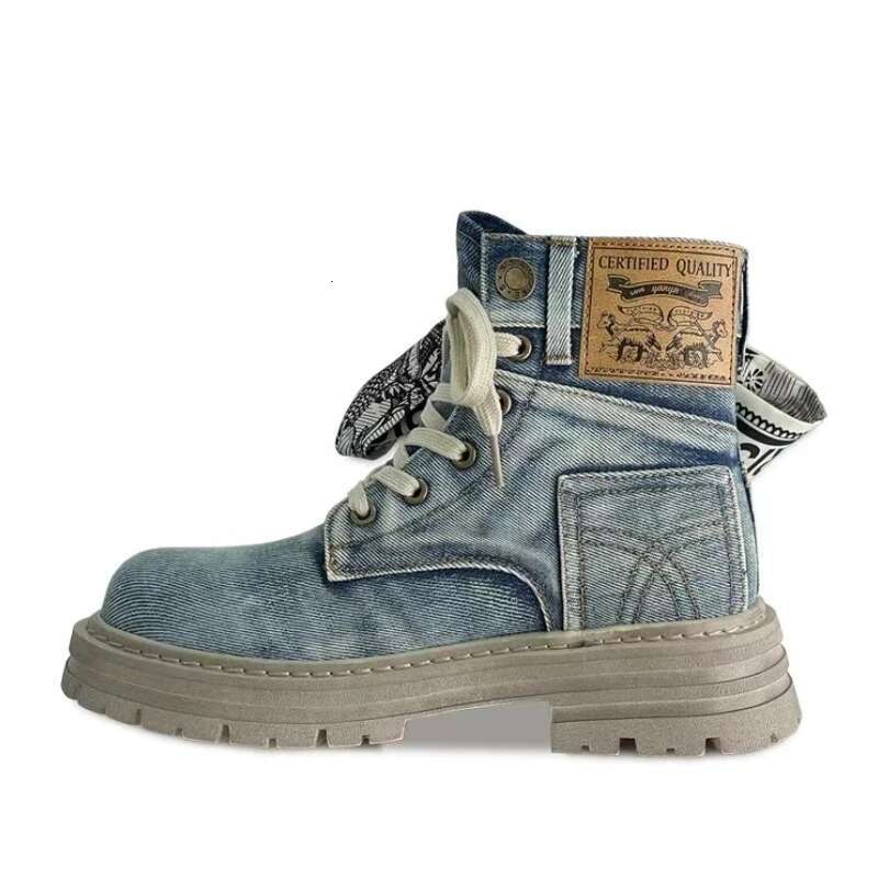 2025 New Women's Summer Collection Thick Bottom Cowboy Bow Tie Ankle Boots Designer Fashion Style Enhancement Anti slip Canvas Shoes Trendy Casua