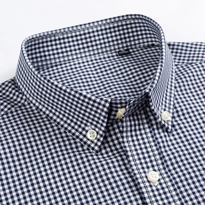 Mens standard fit long sleeved casual checkered shirt with single patch pocket and button down collar comfortable 100% cotton Gingham shirt 250321