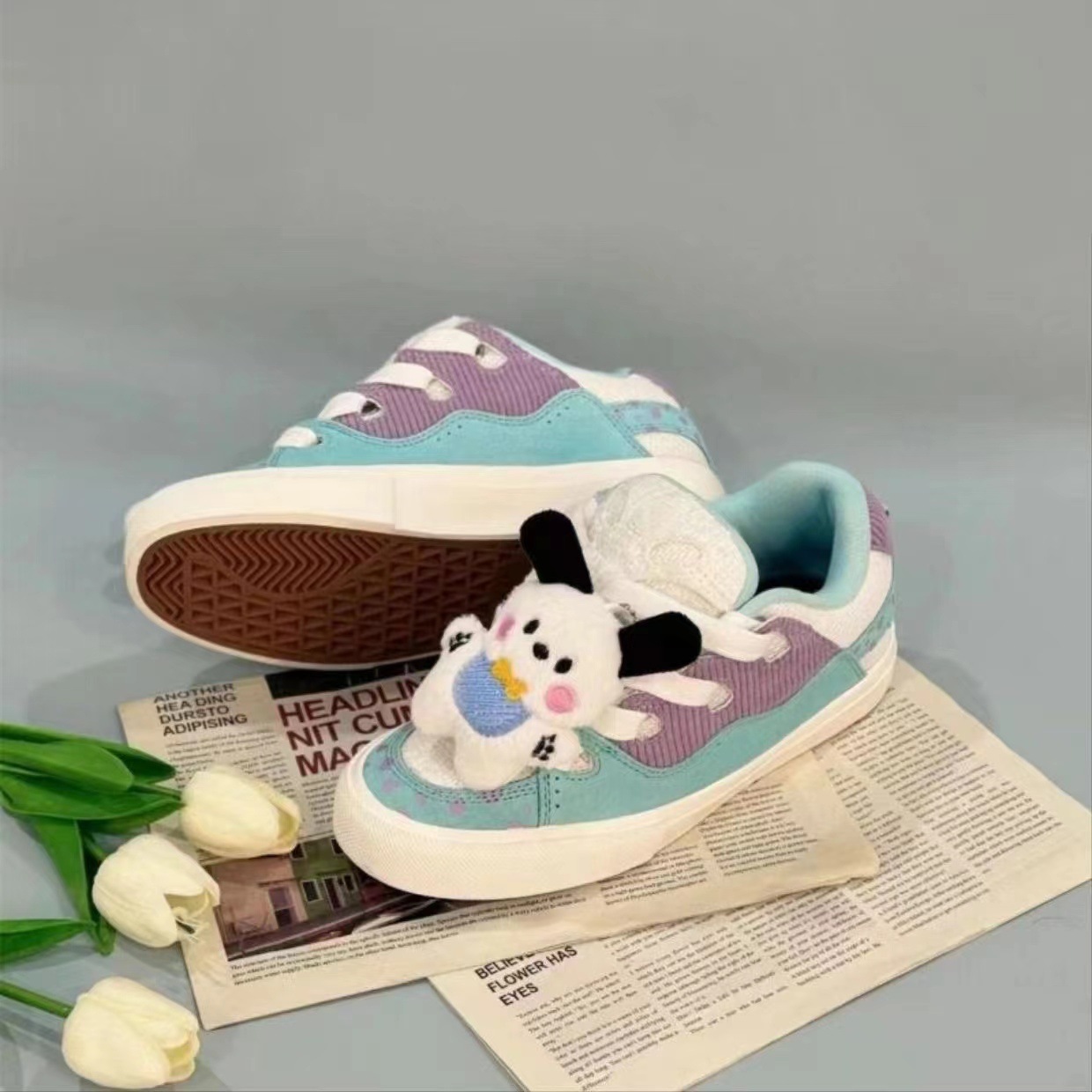 Spring and autumn new bread shoes female bear color splicing niche skateboard shoes thick sole leisure sports board shoes