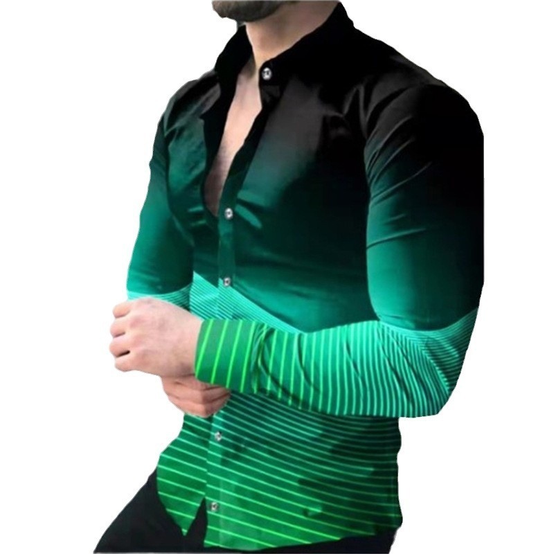 New Spring Autumn Social Men Shirts Turn-Down Collar Buttoned Casual Dots Print Long Sleeve Shirt Tops Streetwear Men's Clothes 250322