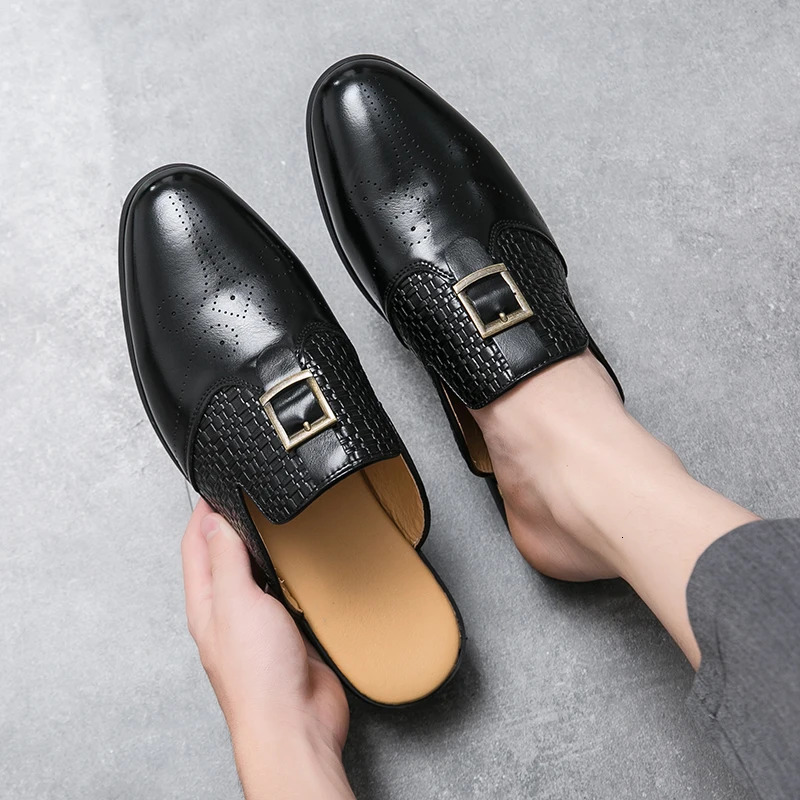 Summer Men Half Slippers Driving Brogues Shoes Male Belt Buckle Casual Mules Moccasins Breathable Penny Loafers Zapatos Hombre 250321