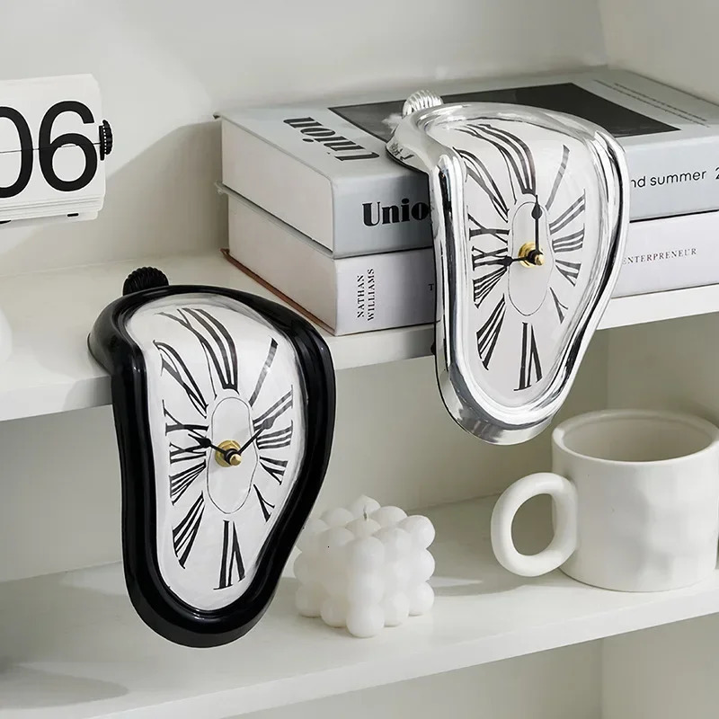 Novel Surreal Melting Distorted Silent Wall Clocks Surrealist Salvador Dali Style Wall Watch Decoration Gift Home Garden 250322