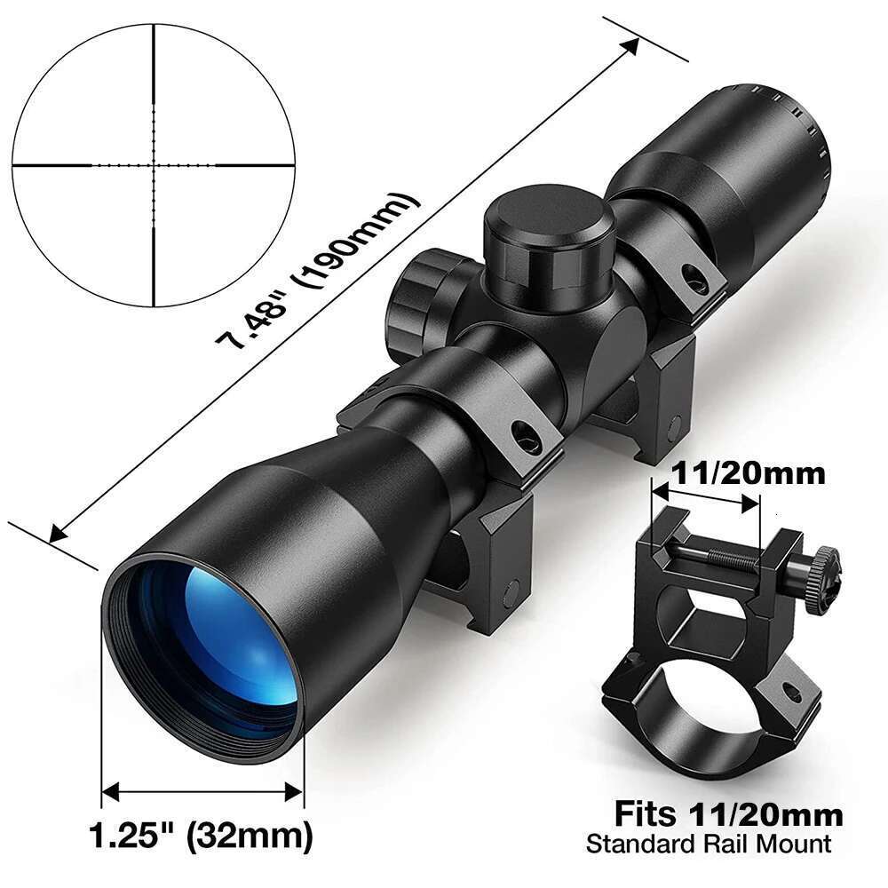 4X32 Compact Scope Mil-dot Crosshair Reticle Tactical Riflescope Optics Gun Scopes and Sights Collimator for 11/20mm Rail Mount