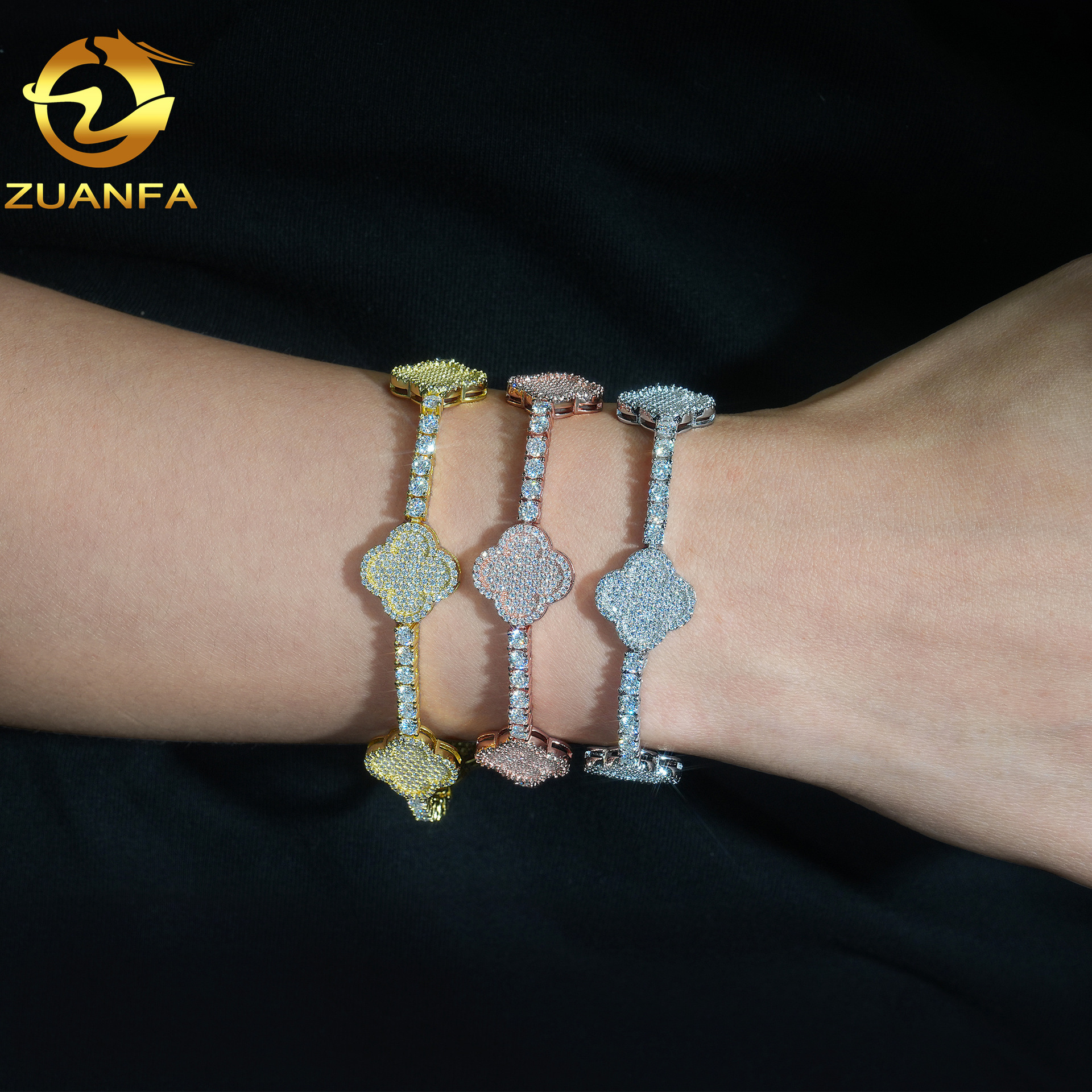 2024 new S925 silver inlaid moissanite 3mm/4mm clover tennis bracelet with tested diamond pen and GRA certificate