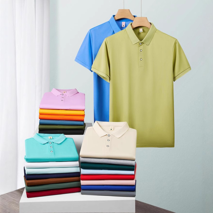 Spring and summer ice silk polo men's high-end short sleeved business slim fit lapel casual cultural shirt