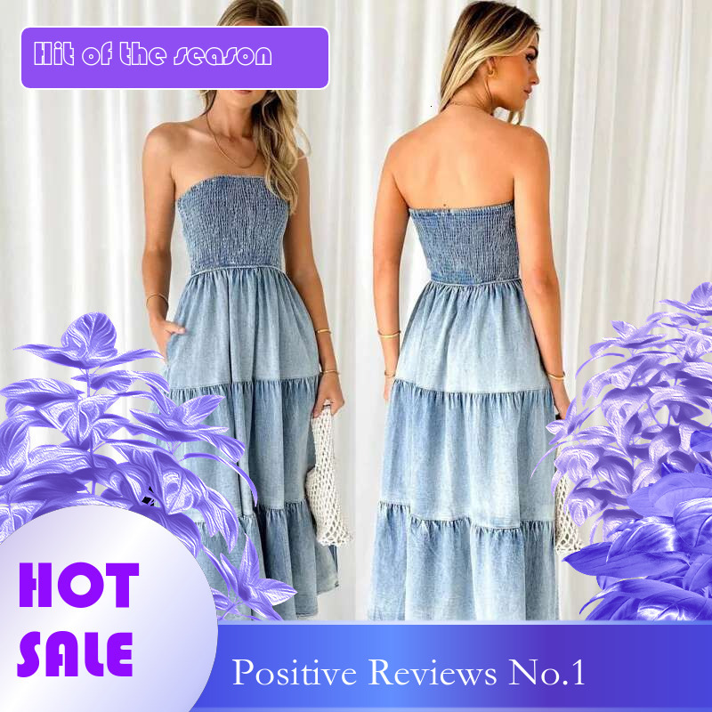 Dongdumaoyi Zomer Dames Elegante Zoom Patchwork Bustier Cake Denim Lange Jurk Met Zijsplit