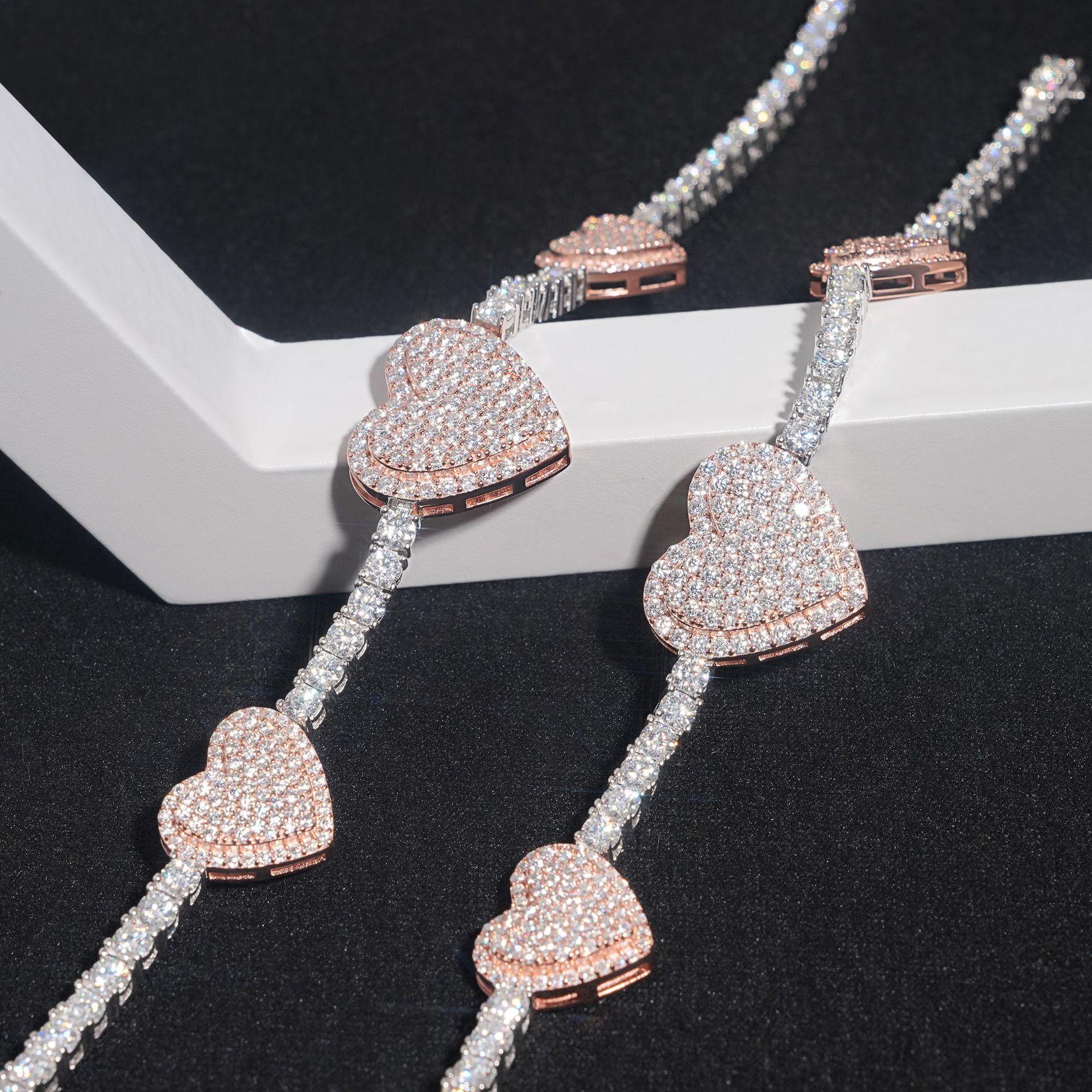 New fashion item 925 silver moissanite size heart-shaped unisex tennis chain bracelet necklace