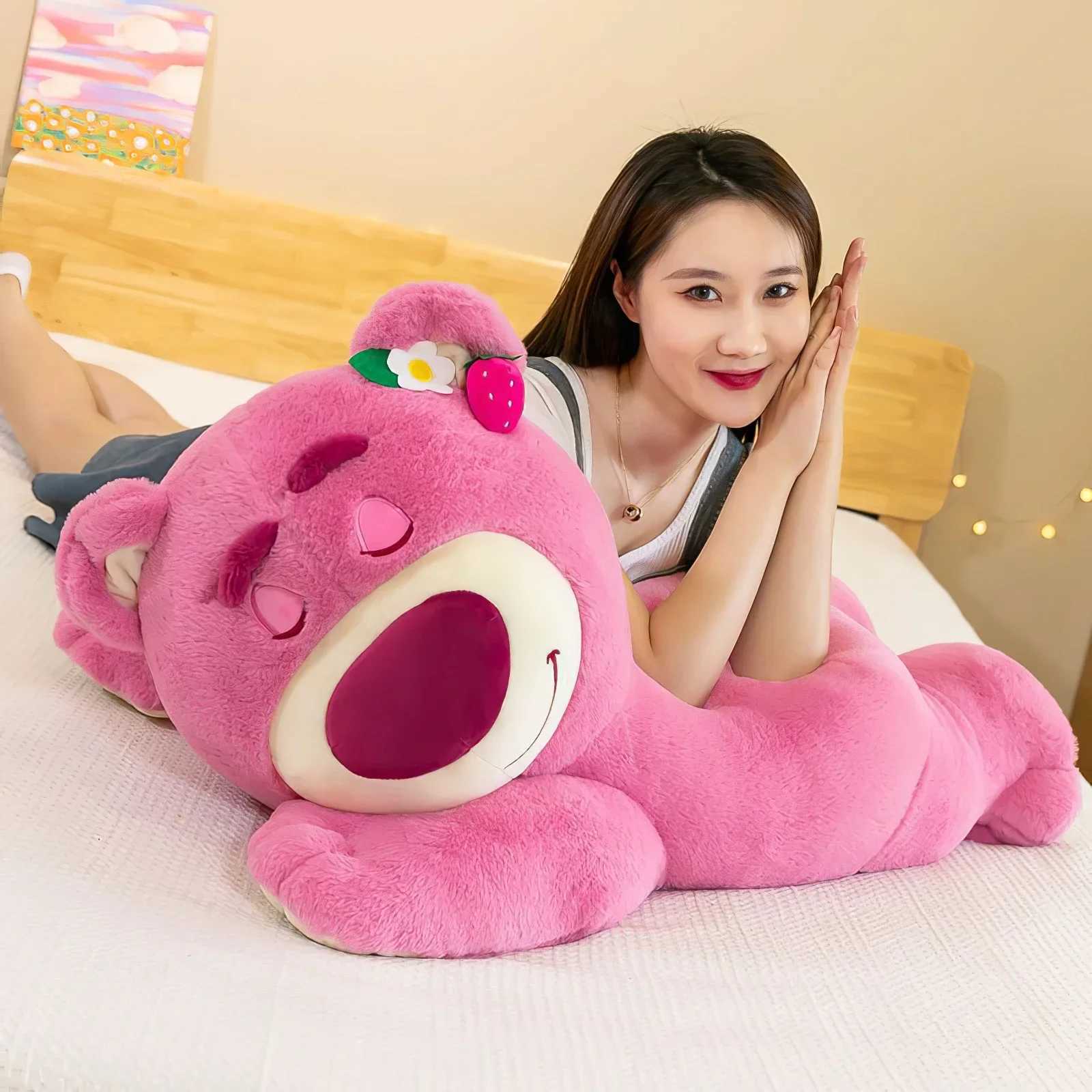 80cm Anime Lots-o-Huggin Bear Plush Toy KAWaii Lying in Bed Sleeping Loso Bear Plush Soft Fill Doll Pillow Birthday Gift X250322