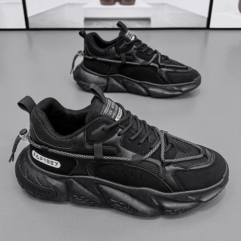 Spring men's shoes new breathable sports shoes men's trend all match platform casual shoes running black fashionable shoes