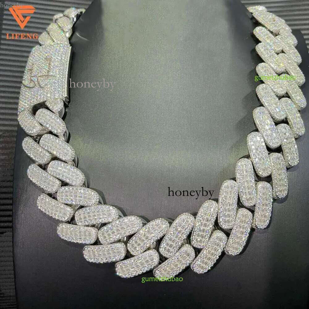 Lifeng Jewelry 30mm Width Vvs Moissanite k Baguette Dia Sterg Sier Cuban White Gold Necklace Custom Chain