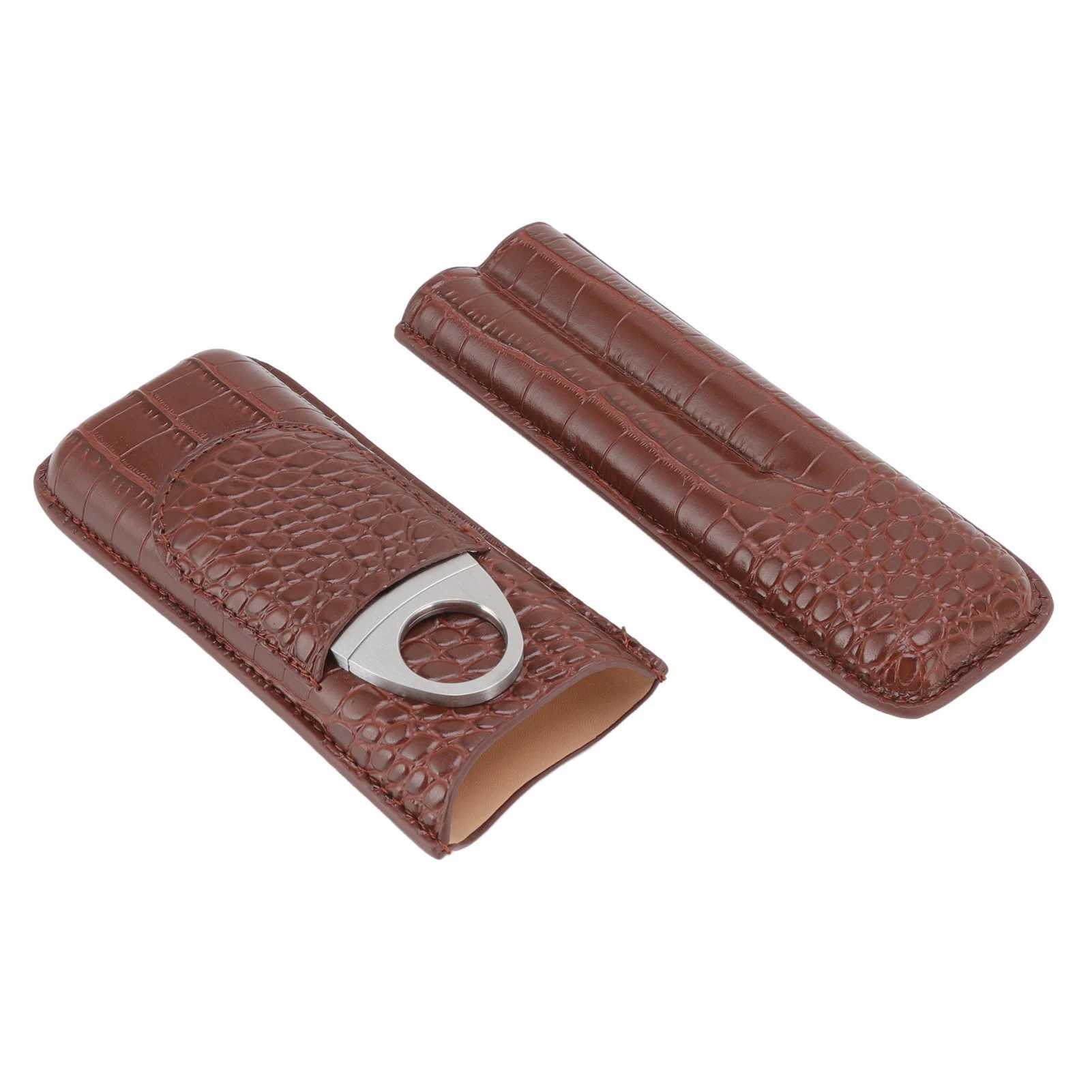 Leather Travel Cigar Case with Cigar Clipper Wear Resistance Portable Cigar Holder Protective Case for 2Pcs Cigars Office PartyC250322