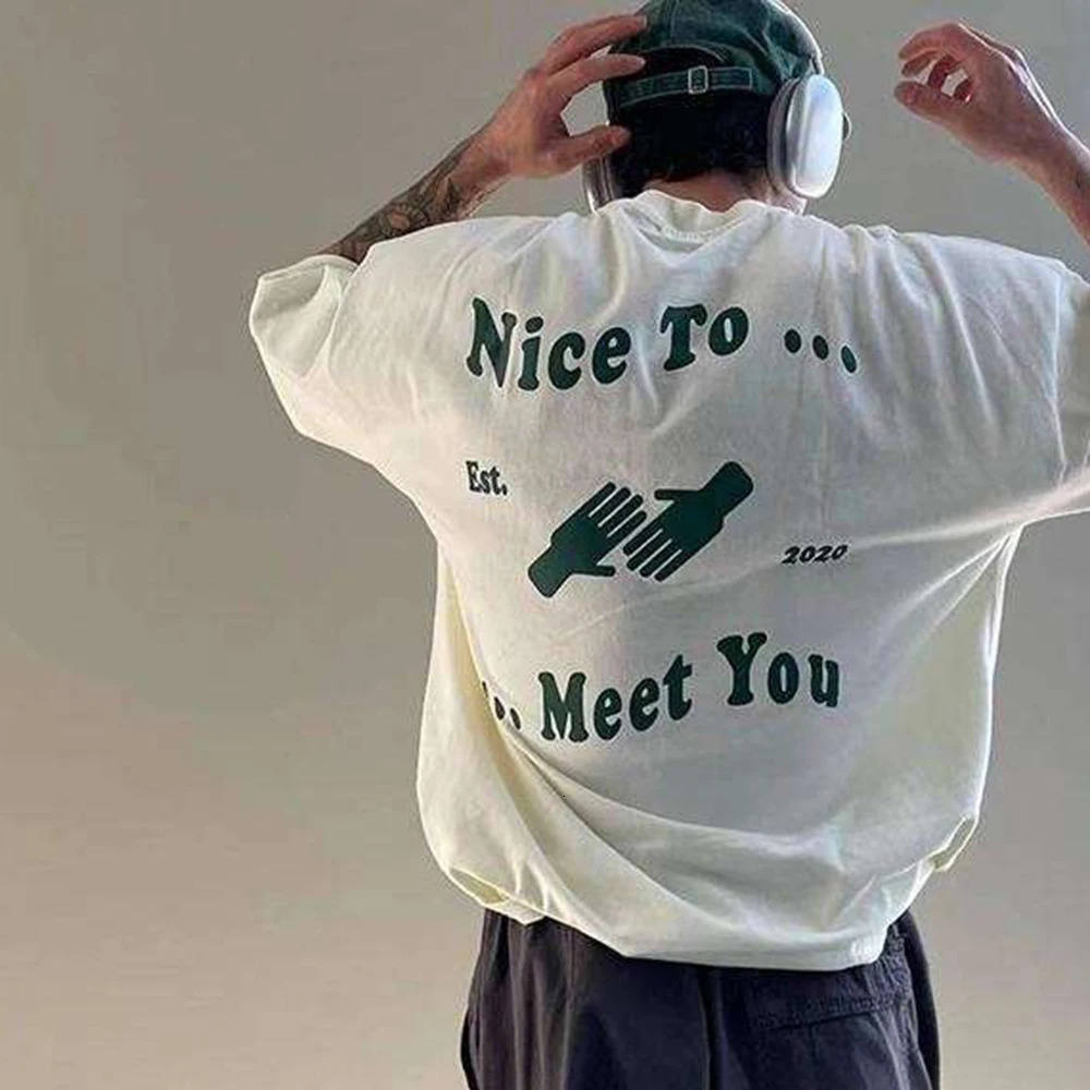 100% pure cotton retro street fashion hip-hop loose short sleeved T-shirt summer mens daily casual Y2k graphic printed T-shirt 250321