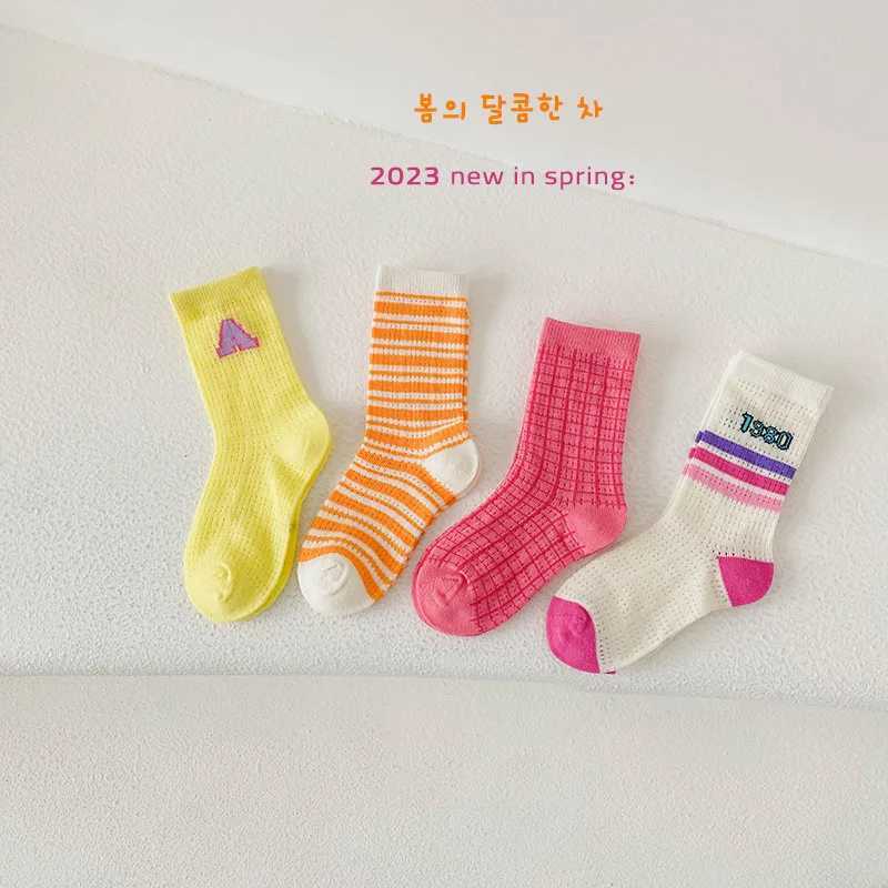 4 pairs of summer socks for boys and girls thin mesh socks cotton socks spring mid calf length childrens spring cool socks X2503221