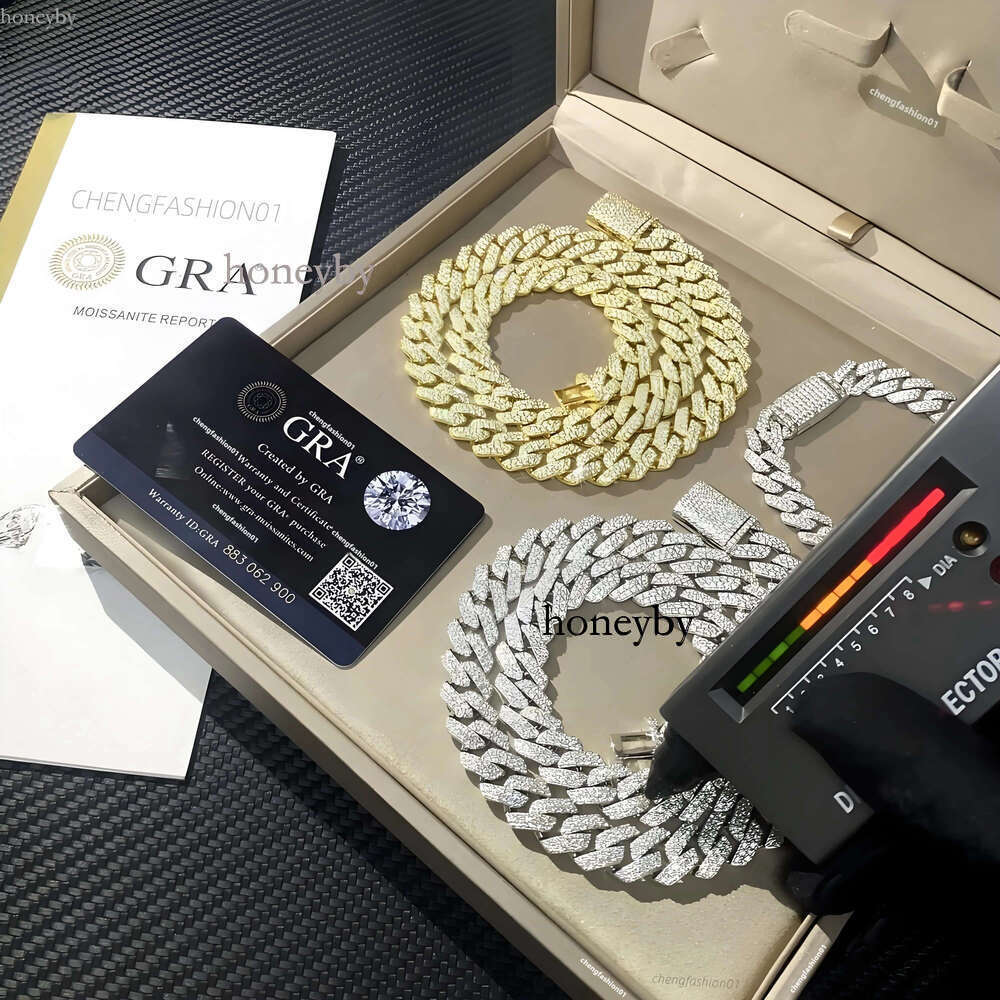 jewelry chains for men 14mm bracelet women sier k chain pass dia tester GRA VVS moissanite cuban necklace personalize