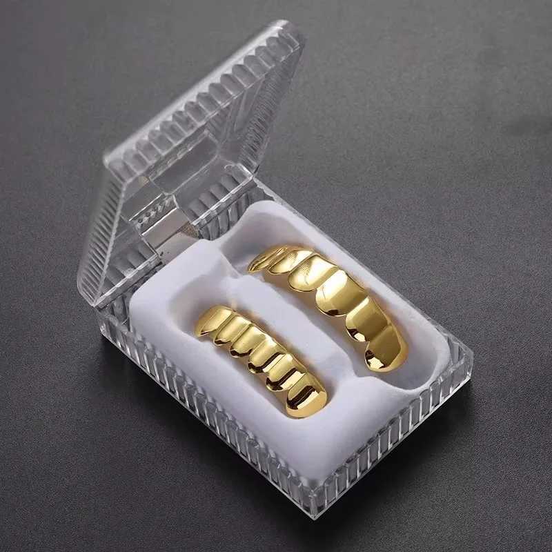 Gold Silver Plated HIP HOP Teeth Grillz Top Bottom Grills Set With Sile Real Shiny Vampire Tooth SetsXJ250322