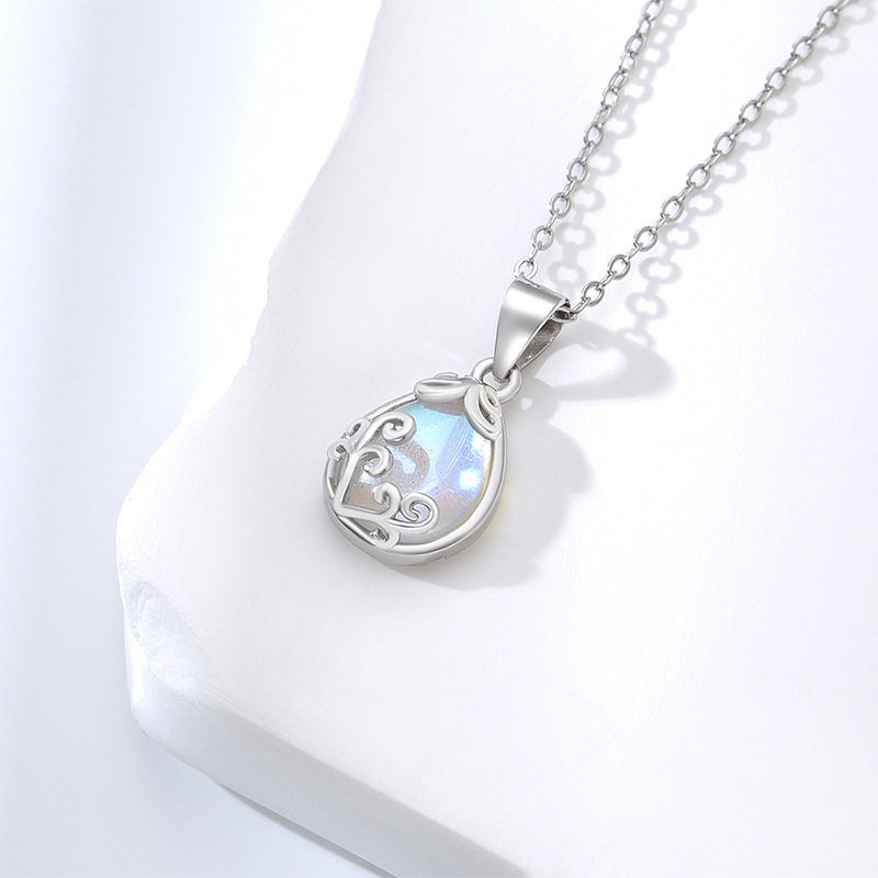 Sterling Silver Teardrop Moonstone Necklace Women's Fall and Winter Niche Premium Feeling Collarbone Chain