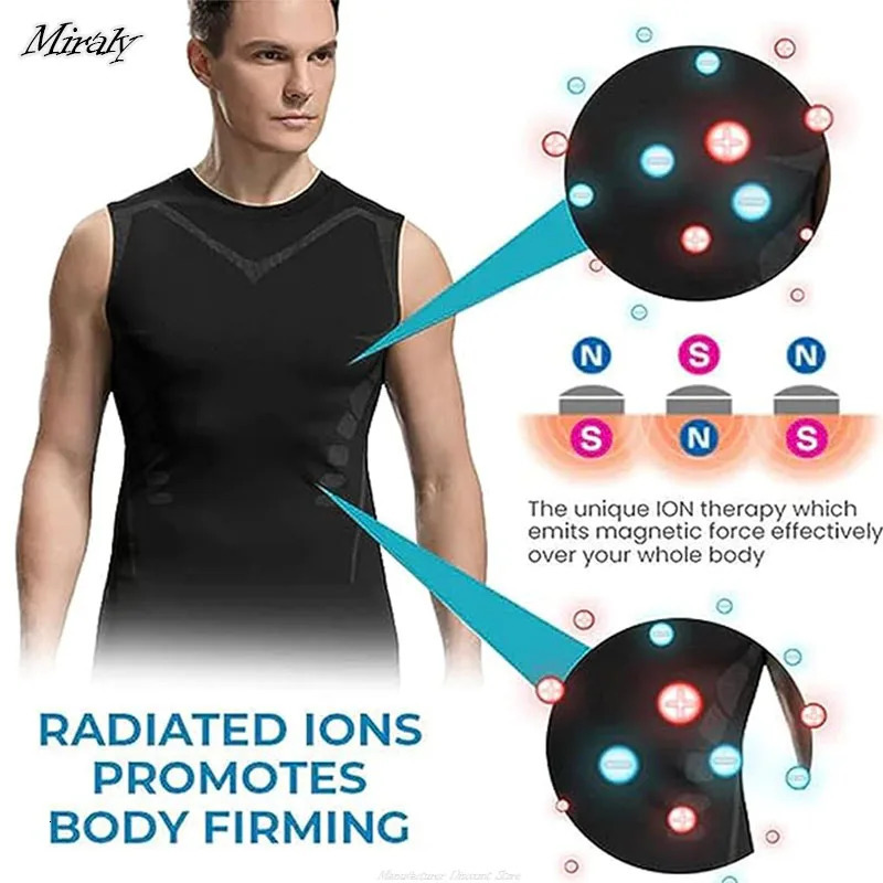 Ionic Shaping Vest For Men Ice-Silk Slimming Vest Body Shaper Compression Shirts Tank Top Tummy Control Sleeveles Fitness Shirts 250409