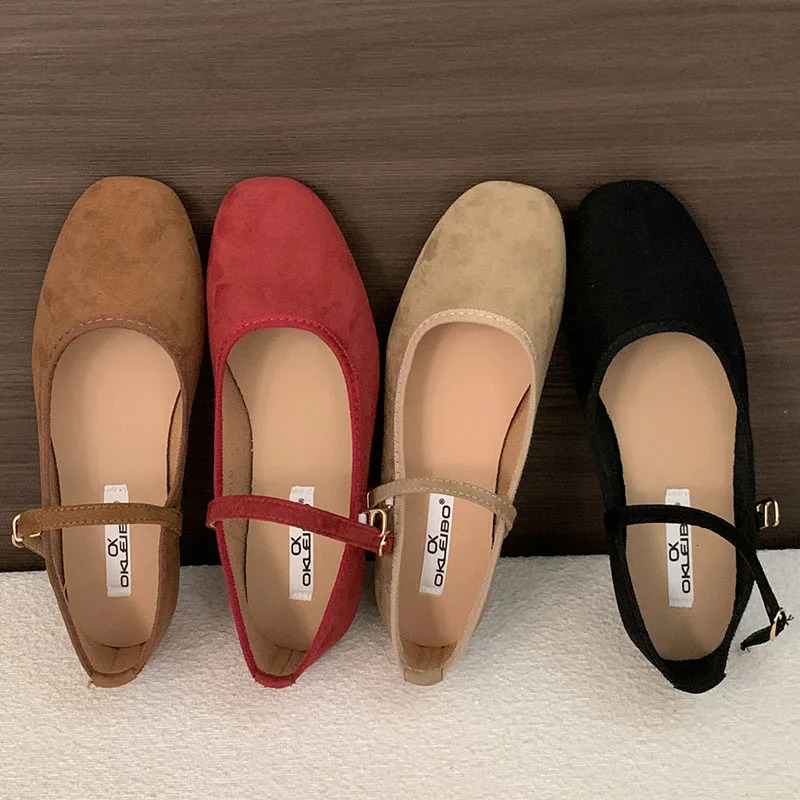 Red Fashion Buckle Strap Office Lady Flats Mary Janes Shoes Casual Female Soft Footwear Shallow Women Flats With Shoes 250322