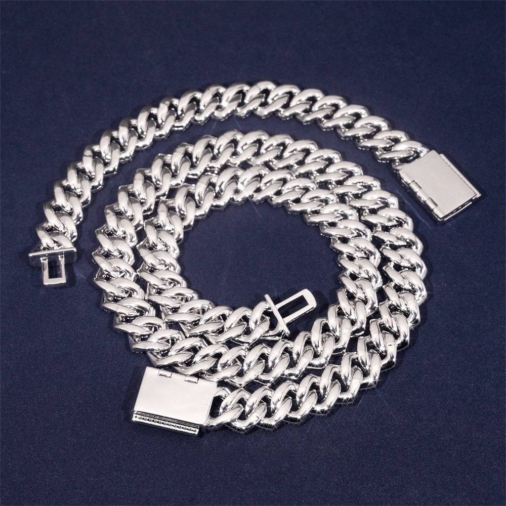 Popular 14mm Cuban necklace 925 silver vvs three row moissani mens and womens hip-hop jewelry