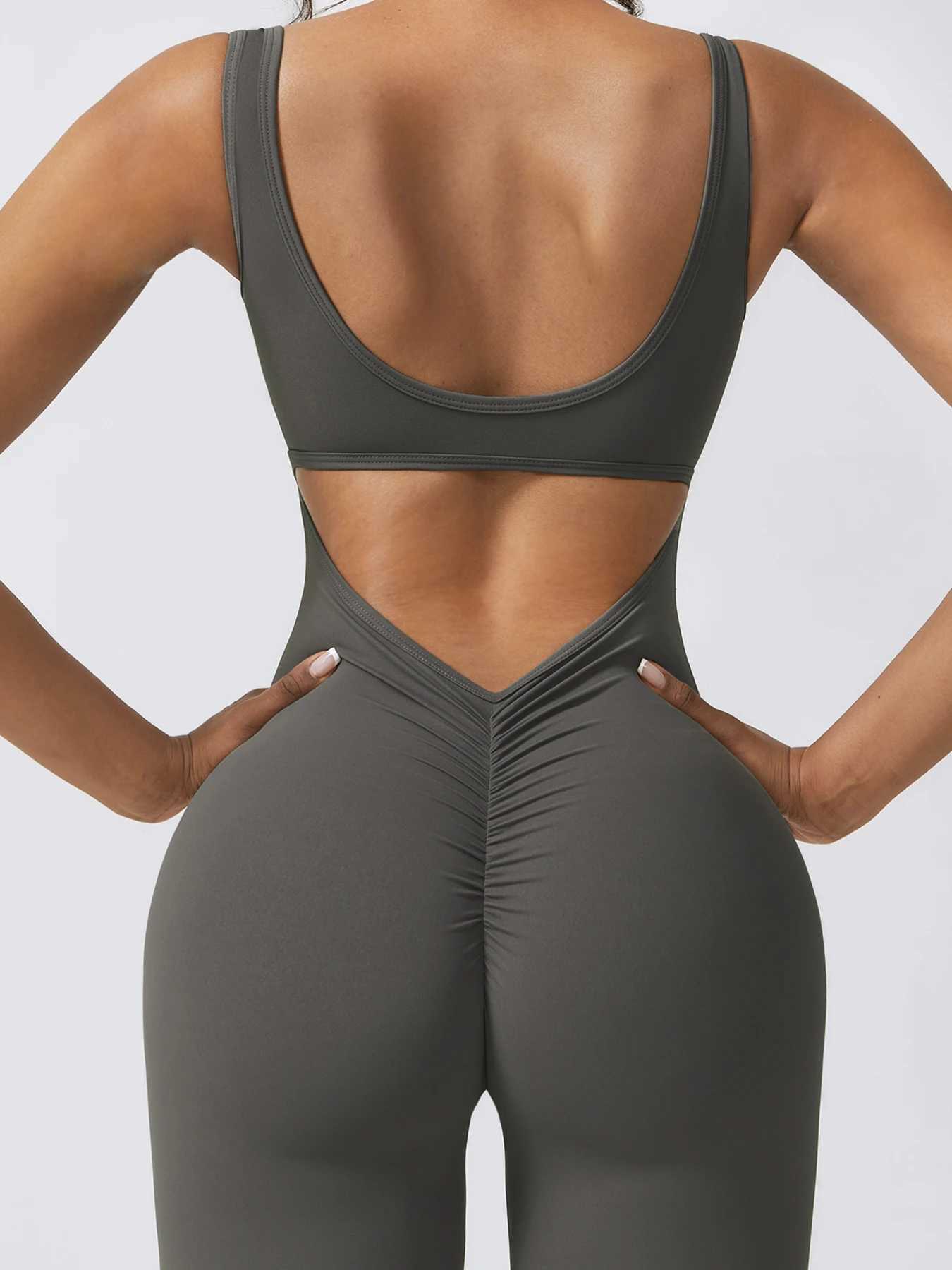 Women Bodysuits Fitness Sports Solid color high-intensity tight fitting sport back jumpsuit yoga suit running fitness suitXJ250322
