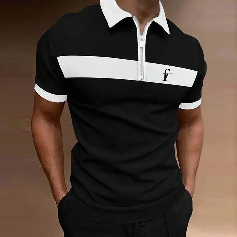 Mens Summer Slim Fit Short Sleeve Lapel Polo Shirt My Business Casual Zipper Clothes Sport Tops 250311