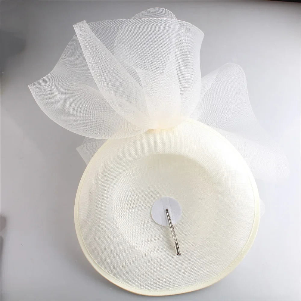 Ivory Big Women Milliery Hats Bride Wedding Mesh Fascinator Hats With Hair Clip Ladies Formal Church Headpiece Cocktail Headwear 250320