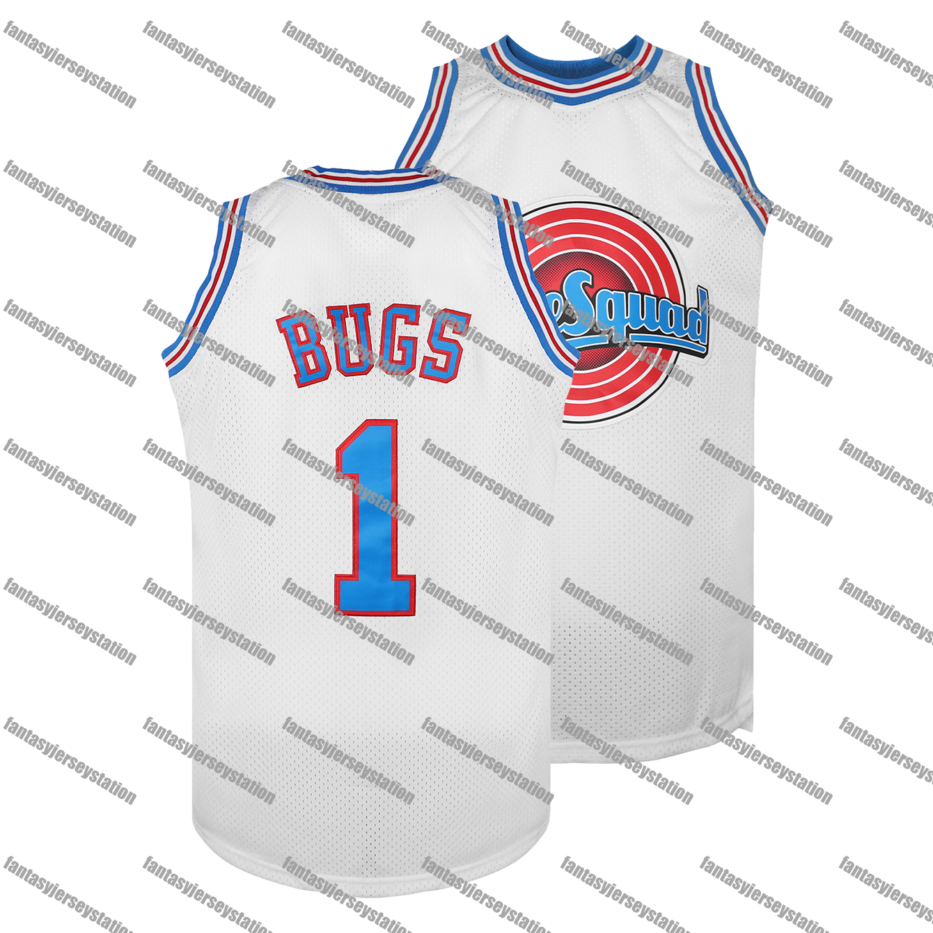 IN STOCK Mens White Bugs1 Taz Murray Lola Tweety Basketball Jersey, Polyester Knit Fabric, Crew Neck, Loose Fit, Breathable Stretch,Stitched Casual Sp