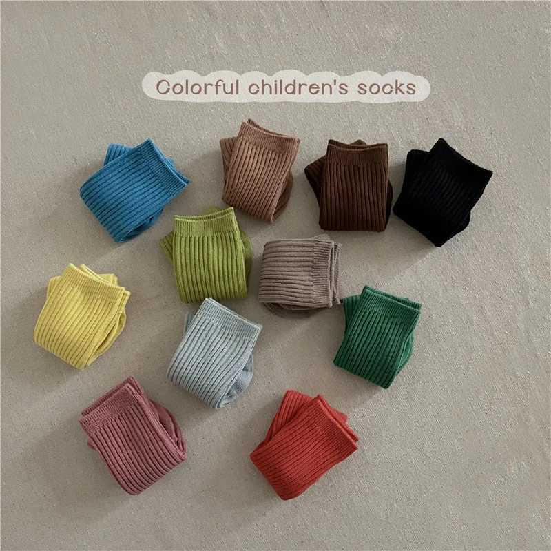 1 pair of candy colored childrens socks soft cotton double needle spring childrens tube socks for girls and boys school sports socks 1-12 years X25032