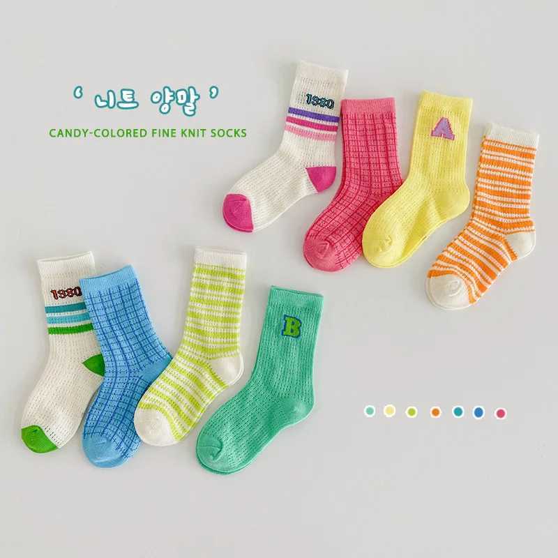 4 pairs of summer socks for boys and girls thin mesh socks cotton socks spring mid calf length childrens spring cool socks X2503221