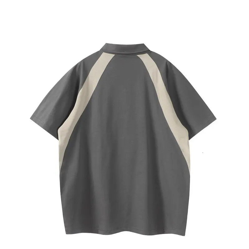 Mens Summer Splice Fashion Short Sleeve T-shirt Cityboy Streetwear Retro Loose Casual Zipper Polo Shirts Mens 250321