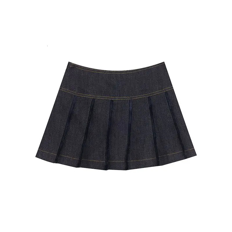 American Style Outfits 2 Piece Skirt Set Korean Single Breasted Denim Halter Tops Women Fashion Sexy Pleated Skirt Girls 250319