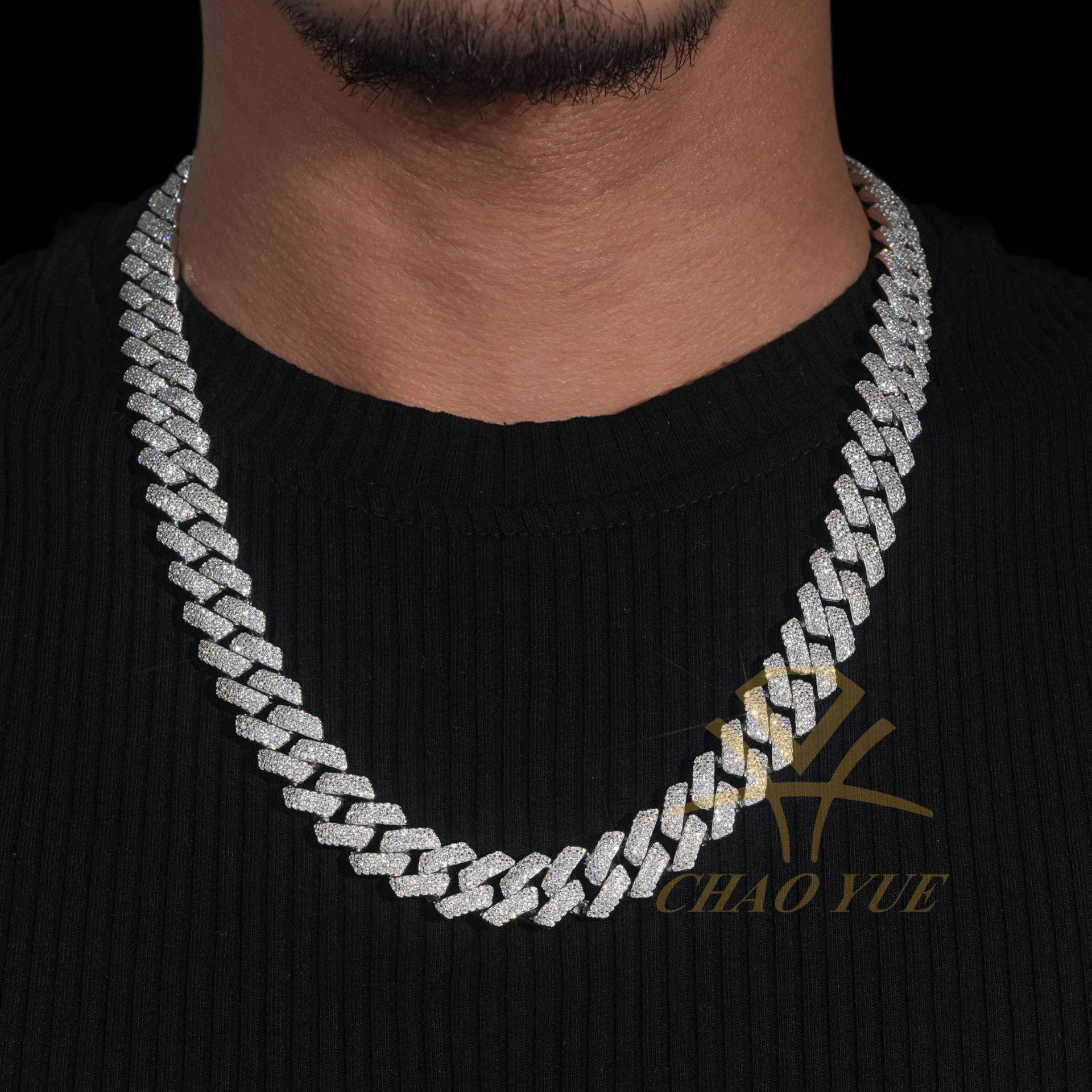 Popular 14mm Cuban necklace 925 silver vvs three row moissani mens and womens hip-hop jewelry