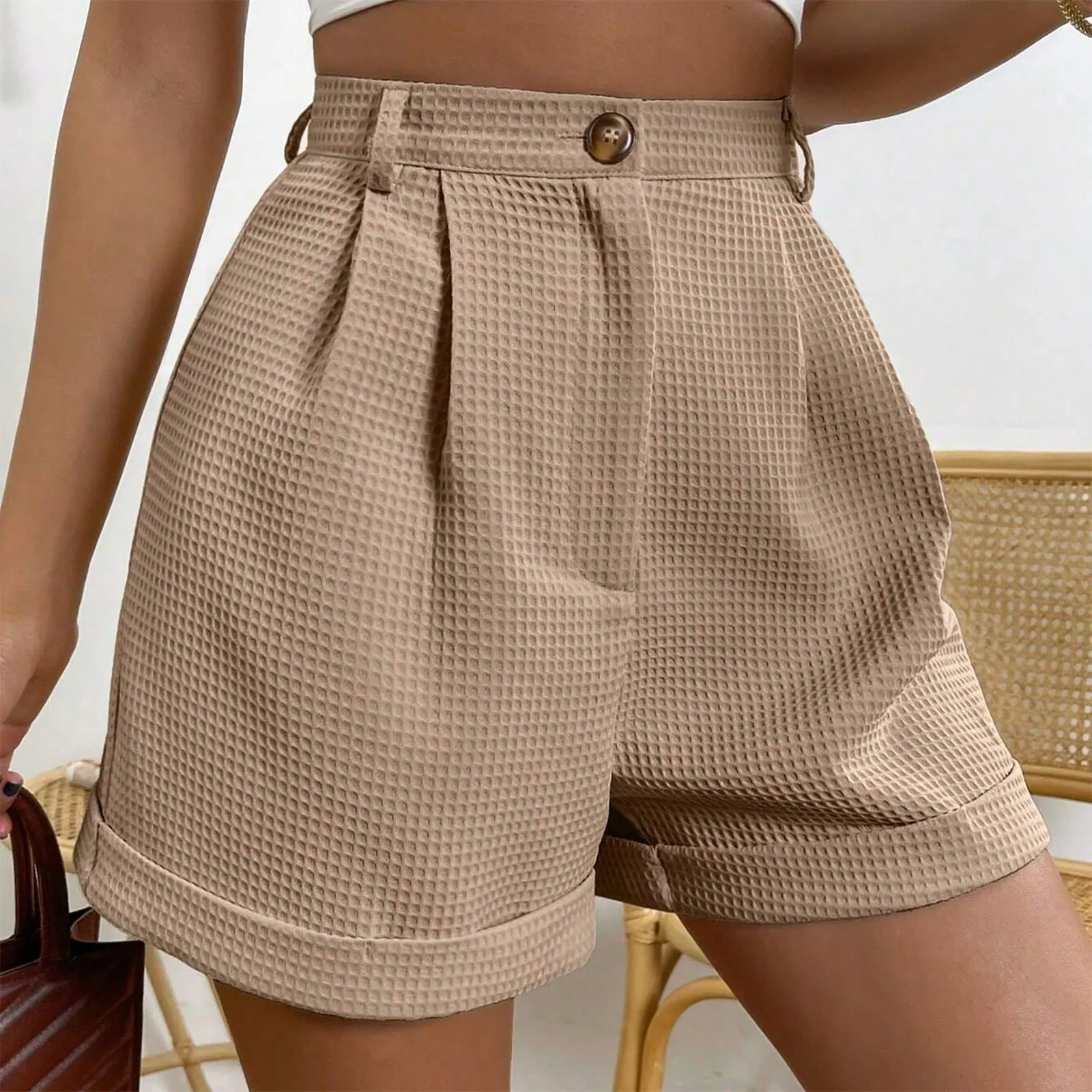 Office Lady Solid Shorts For Women Summer Y2k Loose Short Trousers Elegant Korean Fashion High Waisted Short Solid Simple Pants 250322