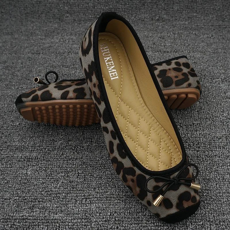 Spring Summer Shoes Women Ballet Flats Sweet Flat Bowknot Laides Shoes Big Size 42 Leopard DX295 250322