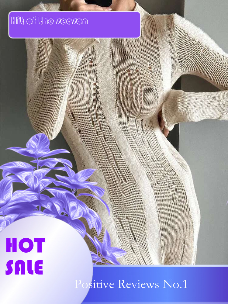 Dongdumaoyi Lente Nieuwe Sexy Effen Kleur Pure Klok Mouw Comfort Gebreide Jurk C